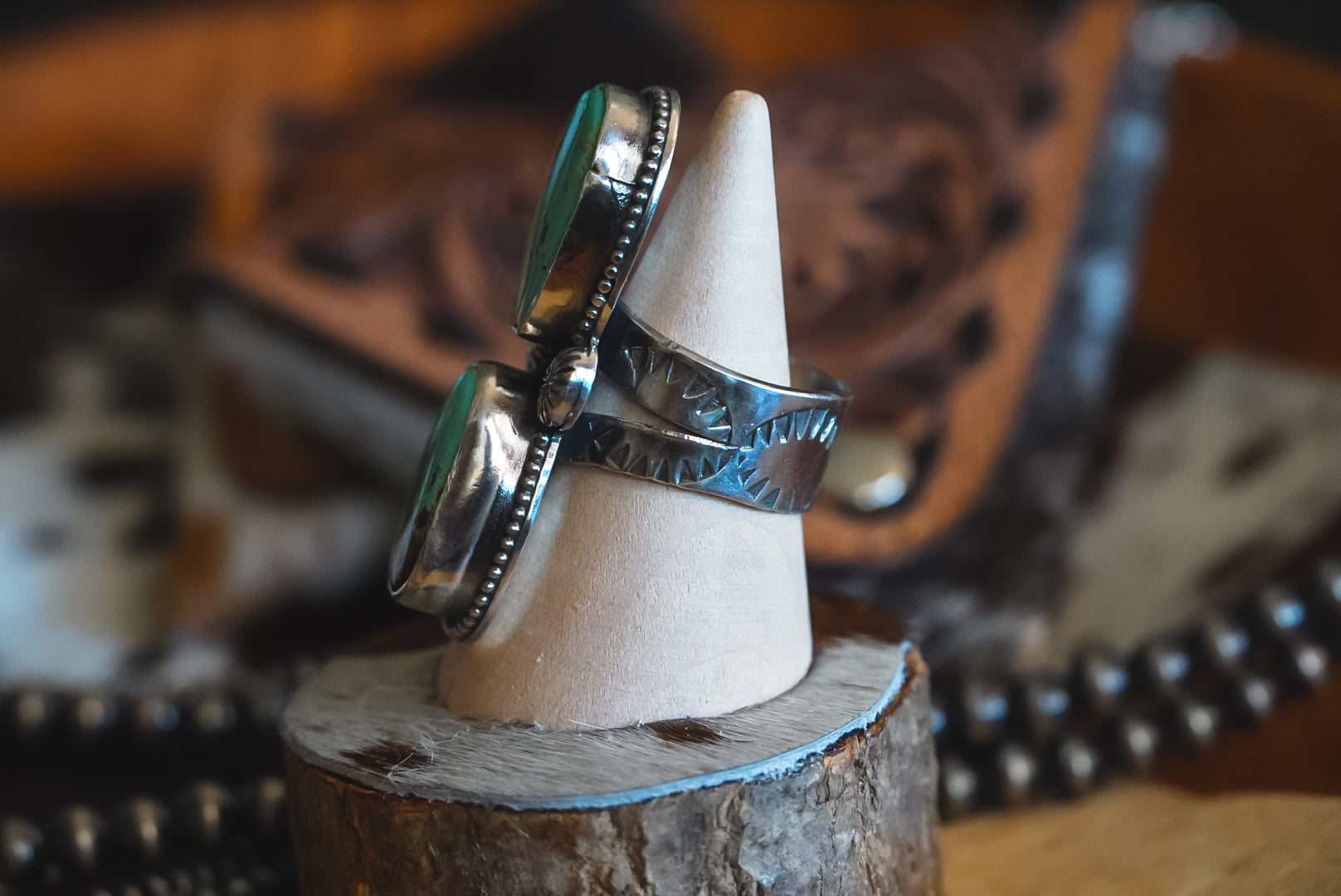 Handmade Sterling Silver Baja Turquoise Statement Ring | Double Stone Western Ring | Size 10.5