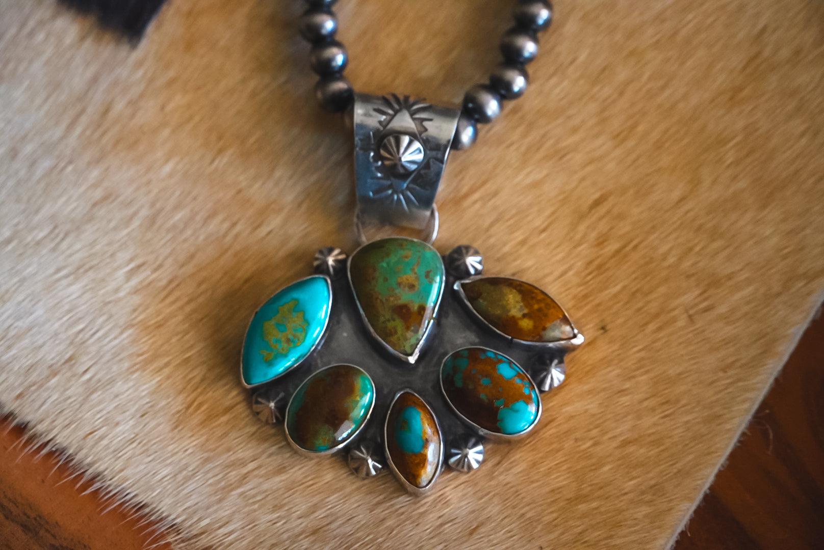 Handmade Sterling Silver Multi-Stone Royston Turquoise Pendant | Western Statement Pendant