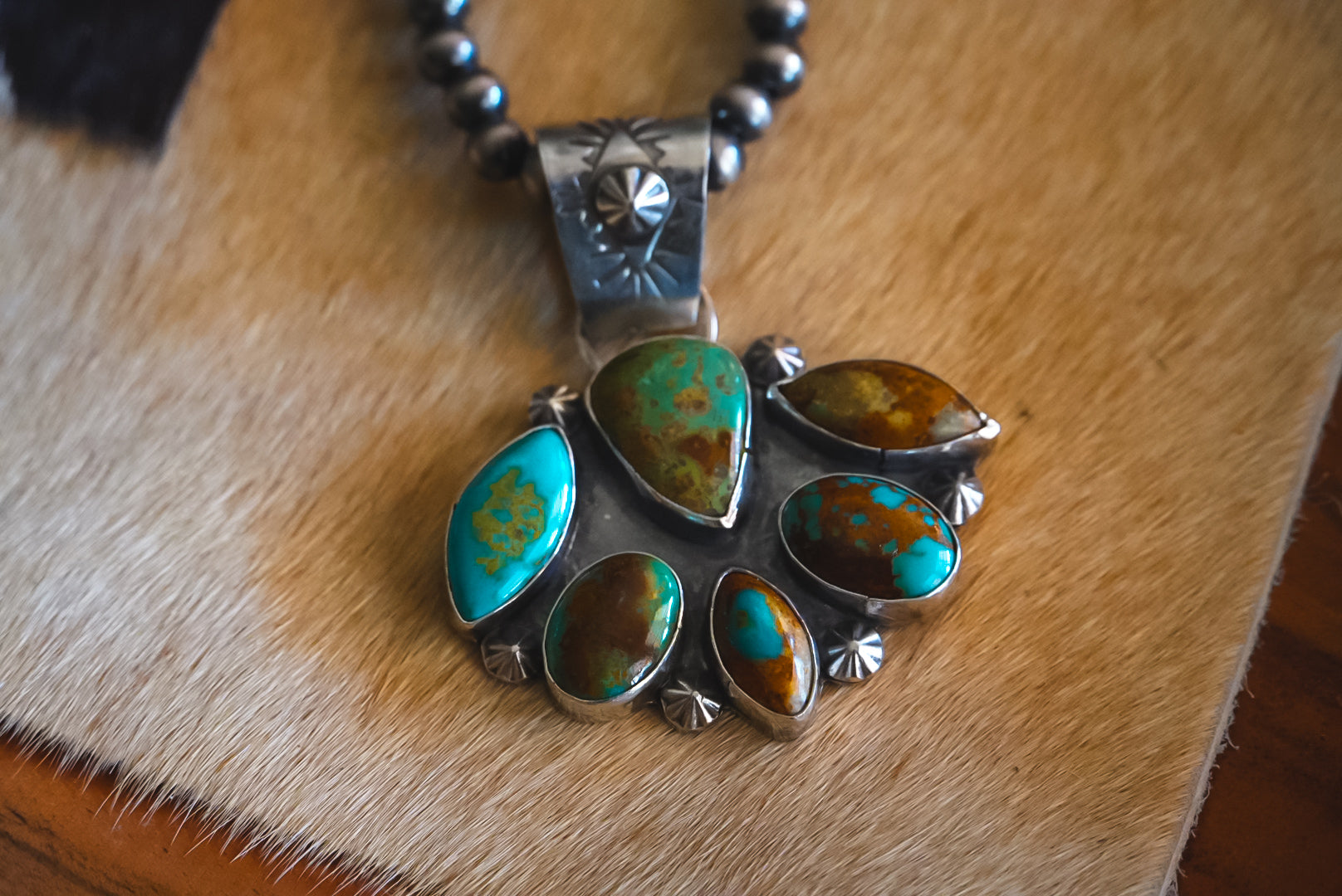 Handmade Sterling Silver Multi-Stone Royston Turquoise Pendant | Western Statement Pendant