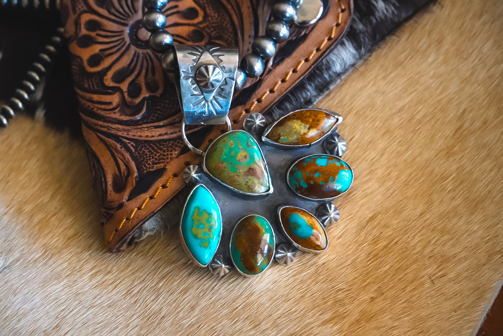 Handmade Sterling Silver Multi-Stone Royston Turquoise Pendant | Western Statement Pendant
