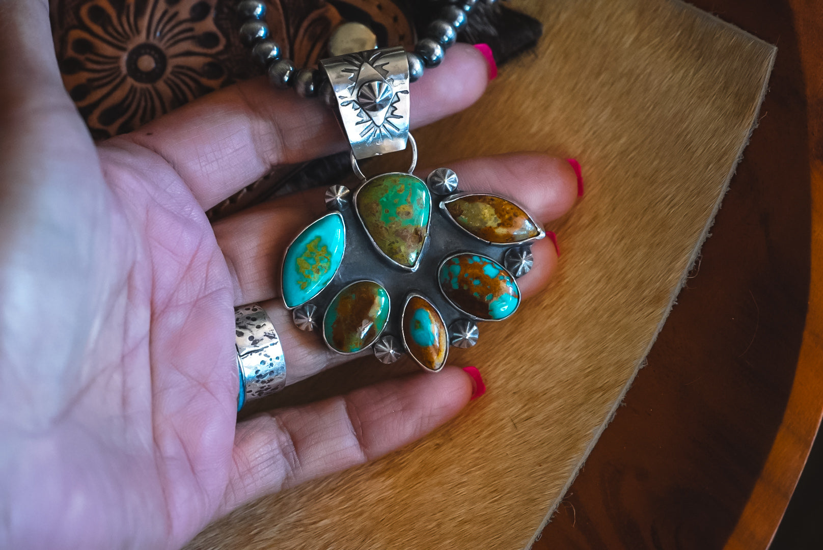 Handmade Sterling Silver Multi-Stone Royston Turquoise Pendant | Western Statement Pendant