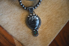 Handmade Sterling Silver White Buffalo & Royston Turquoise Pendant | Western Statement Pendant