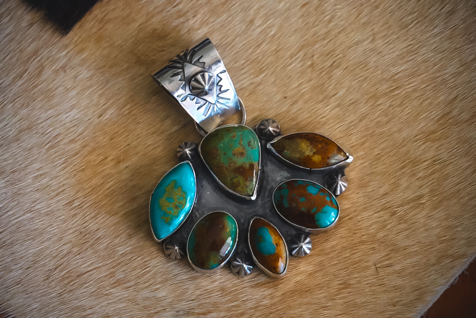 Handmade Sterling Silver Multi-Stone Royston Turquoise Pendant | Western Statement Pendant