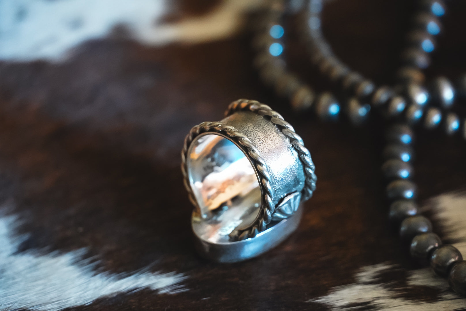 Handmade Sterling Silver Ribbon Royston Turquoise | Western Stamped Statement Ring | Size 6