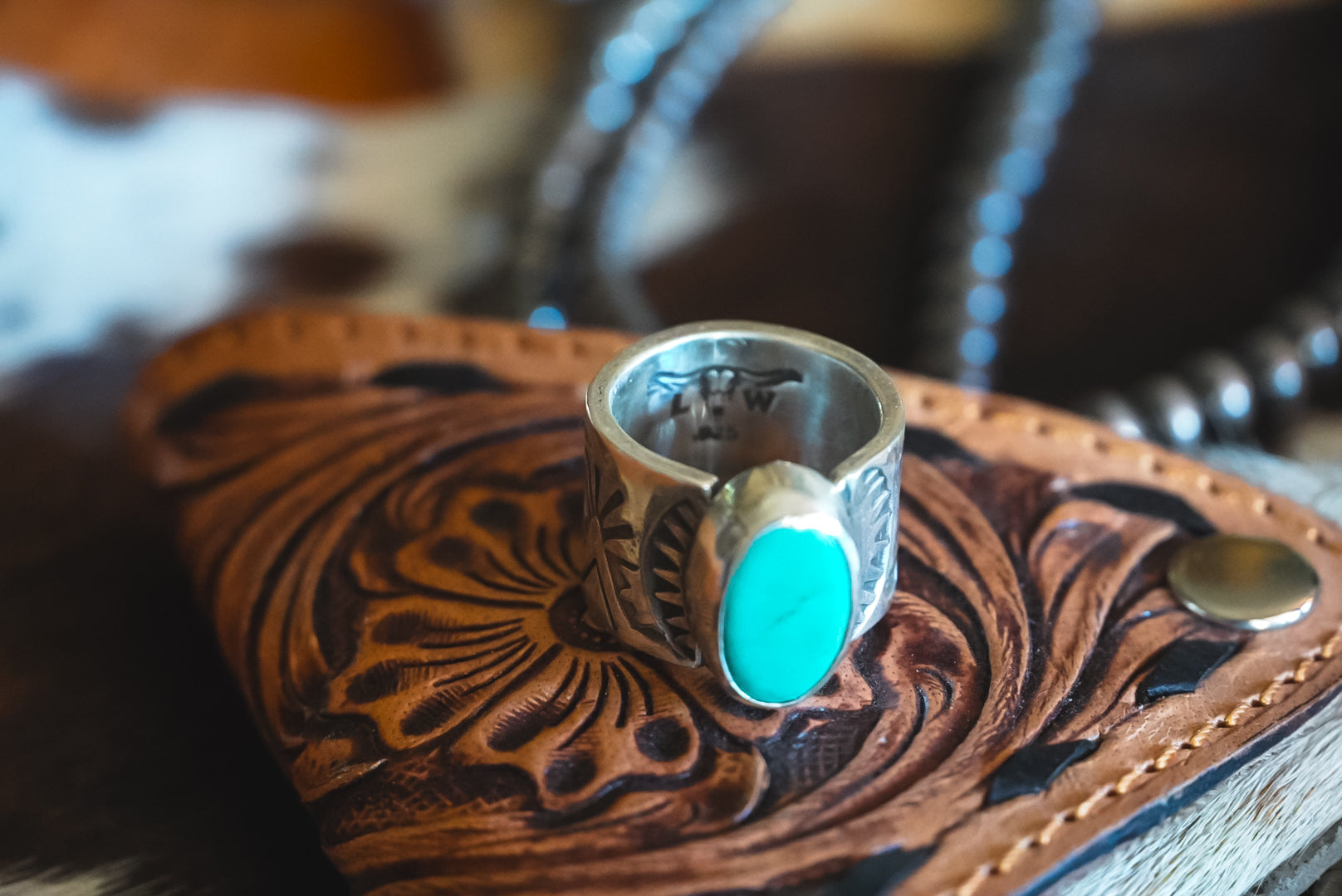 Handmade Sterling Silver Baja Turquoise Ring | Heavy-Gauge Western Stamped Statement Ring | Size 6.5