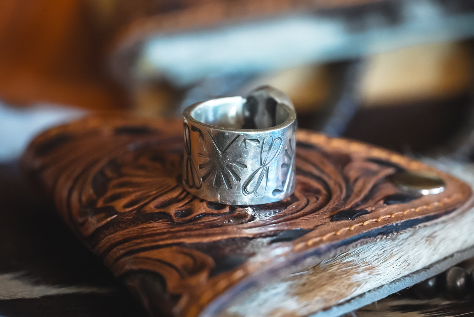 Handmade Sterling Silver Baja Turquoise Ring | Heavy-Gauge Western Stamped Statement Ring | Size 6.5