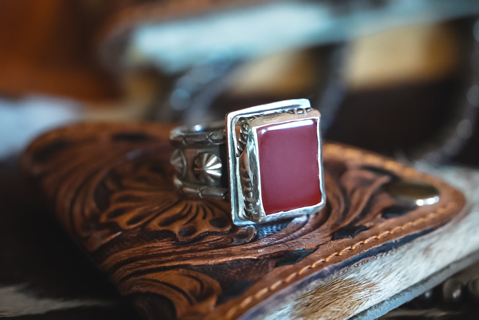 Handmade Sterling Silver Red Jasper Ring | Western Statement Ring | Size 9