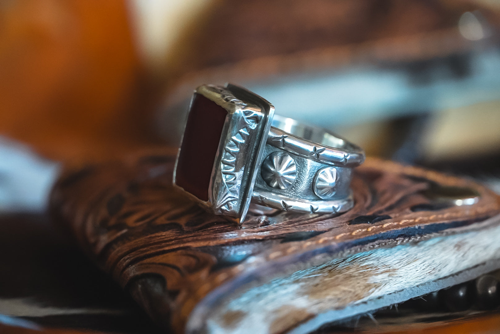 Handmade Sterling Silver Red Jasper Ring | Western Statement Ring | Size 9