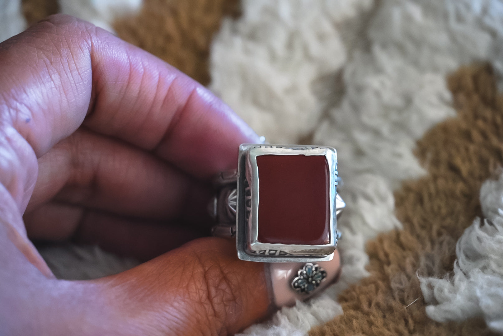 Handmade Sterling Silver Red Jasper Ring | Western Statement Ring | Size 9