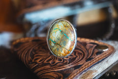 Handmade Sterling Silver Ribbon Royston Turquoise Ring | Heavy Wide-Band Statement Ring | Size 11