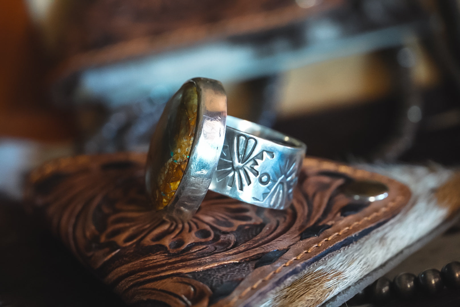 Handmade Sterling Silver Ribbon Royston Turquoise Ring | Heavy Wide-Band Statement Ring | Size 11