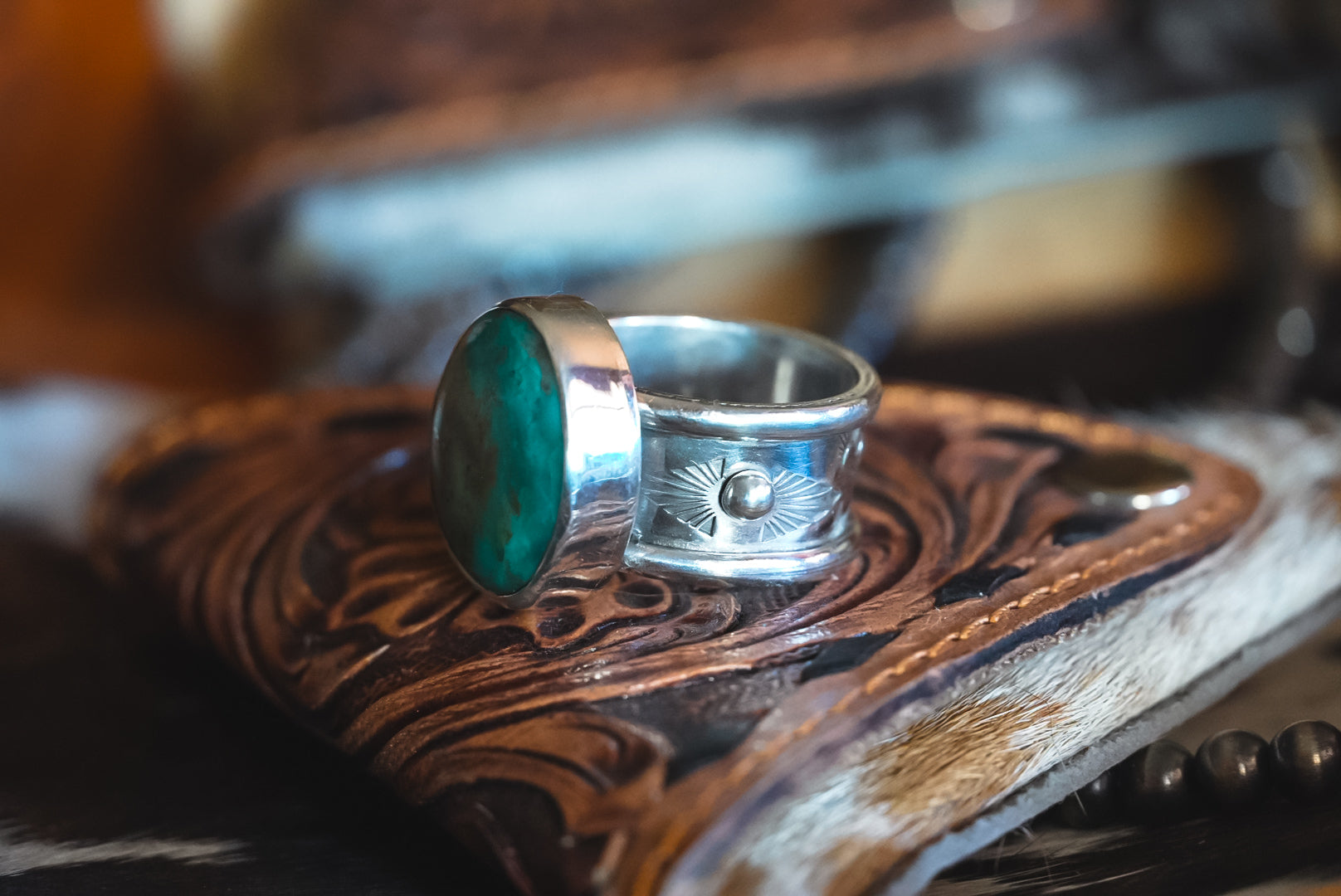 Handmade Sterling Silver Kingman Turquoise Ring | Western Wide-Band Statement Ring | Size 10
