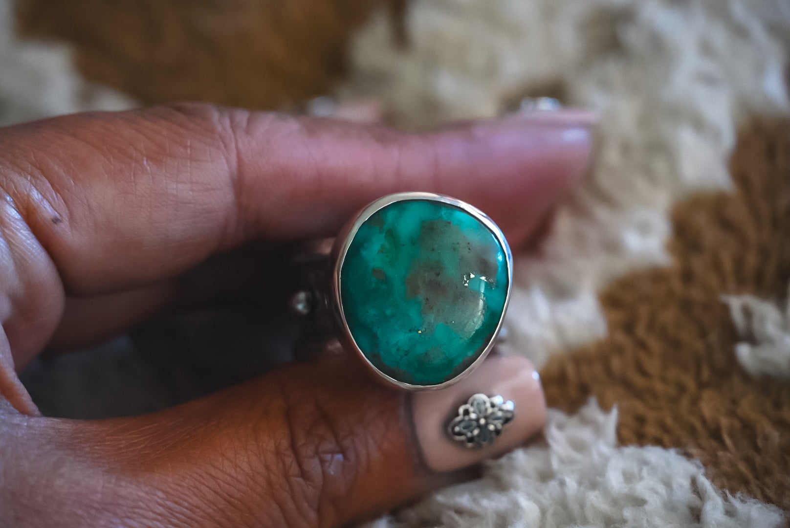 Handmade Sterling Silver Kingman Turquoise Ring | Western Wide-Band Statement Ring | Size 10