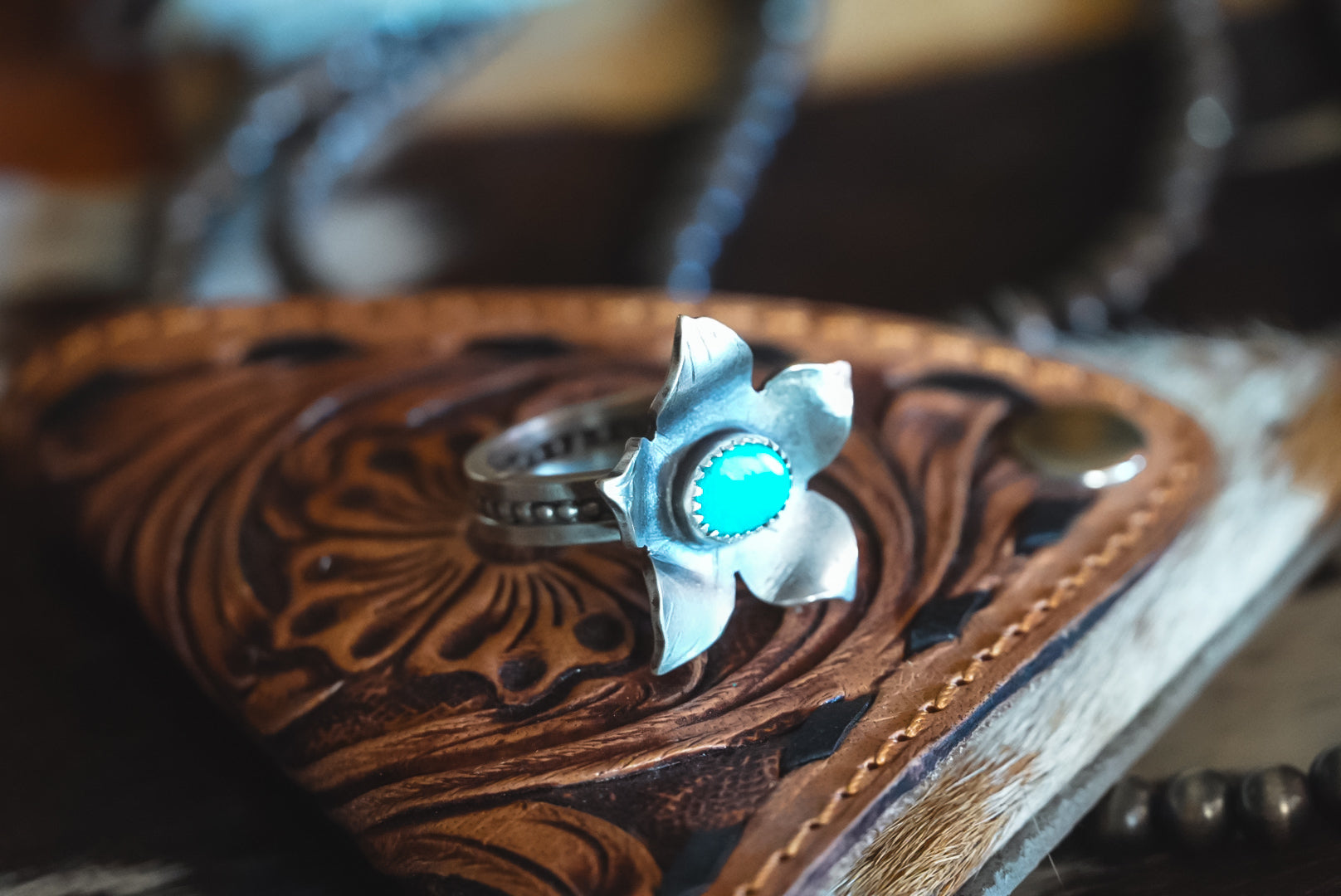 Custom Handmade Sterling Silver Sampaguita Flower Ring | Turquoise Filipino Heritage Statement Ring | Made to Order