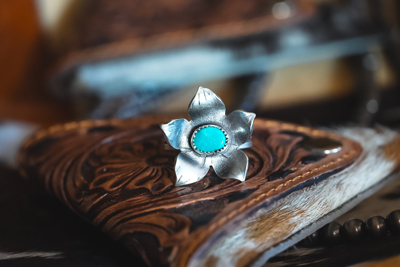 Custom Handmade Sterling Silver Sampaguita Flower Ring | Turquoise Filipino Heritage Statement Ring | Made to Order