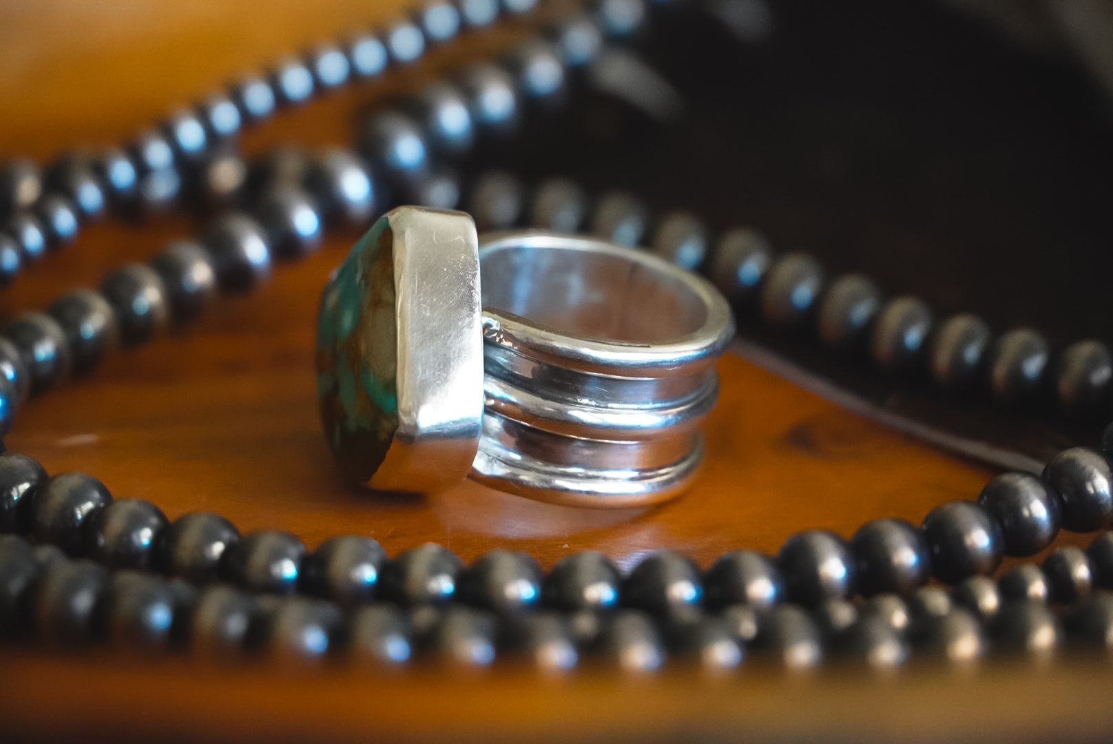 Handmade Sterling Silver Royston Turquoise Ring | Triple-Band Western Statement Ring | Size 6.25