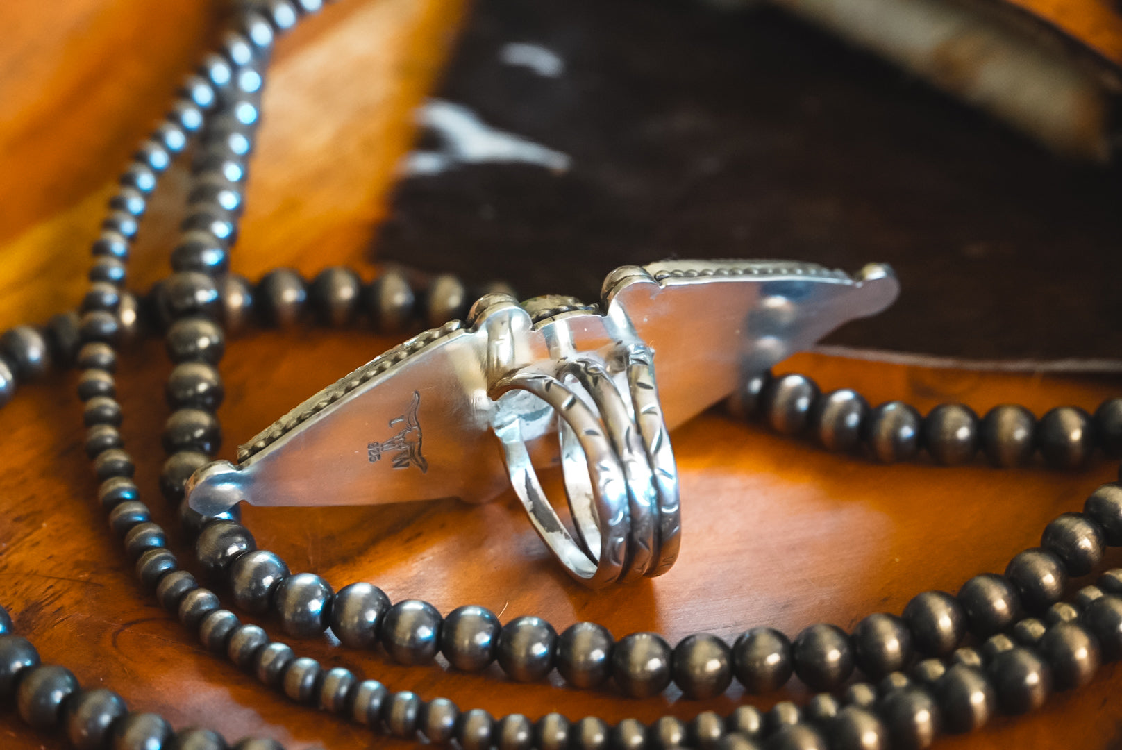 Handmade Sterling Silver Spiny Oyster Composite and Royston Turquoise Ring | Three-Stone Western Statement Ring | 7.75