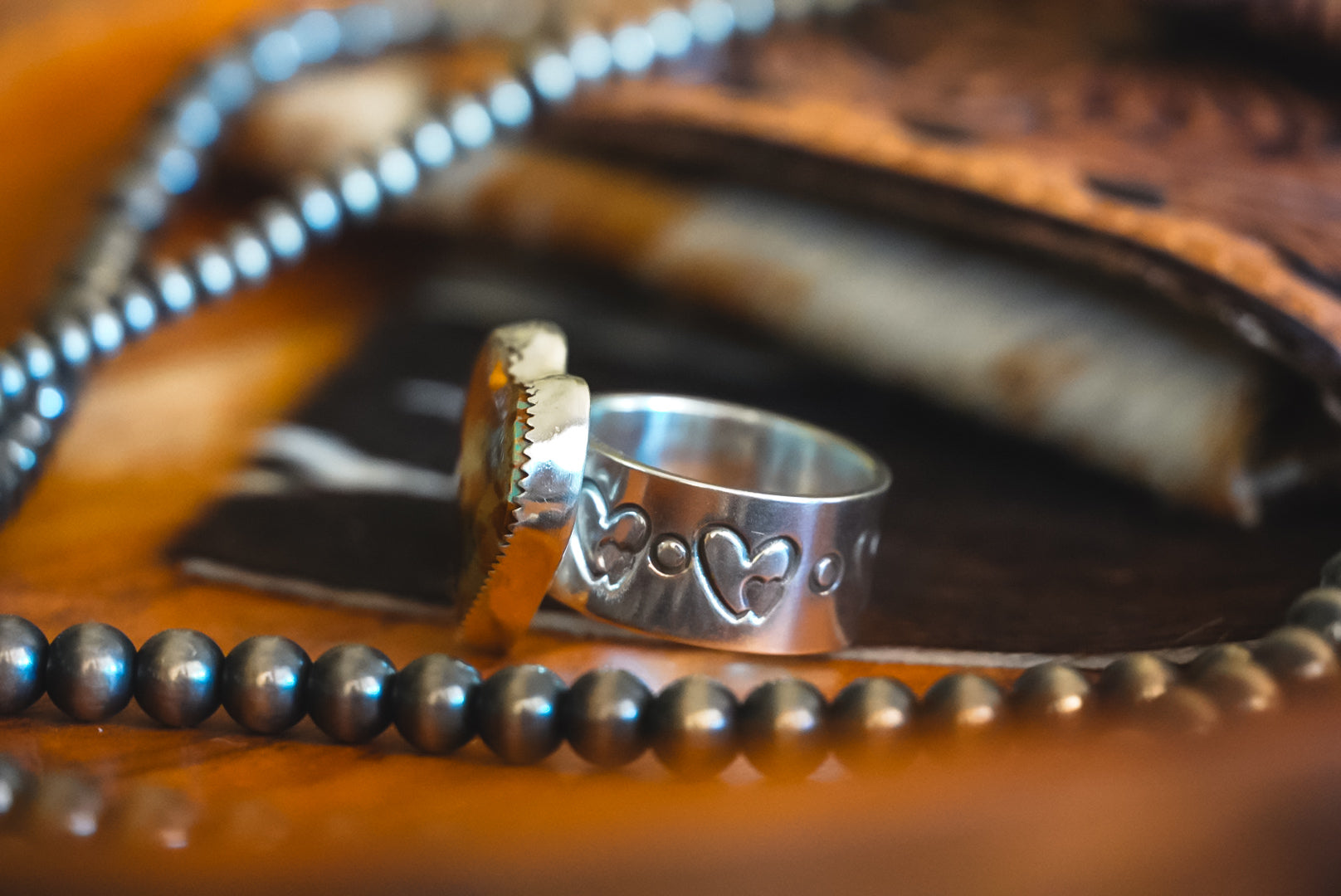 Handmade Sterling Silver Royston Turquoise Heart Ring | Wide-Band Western Statement Ring | Size 7.5