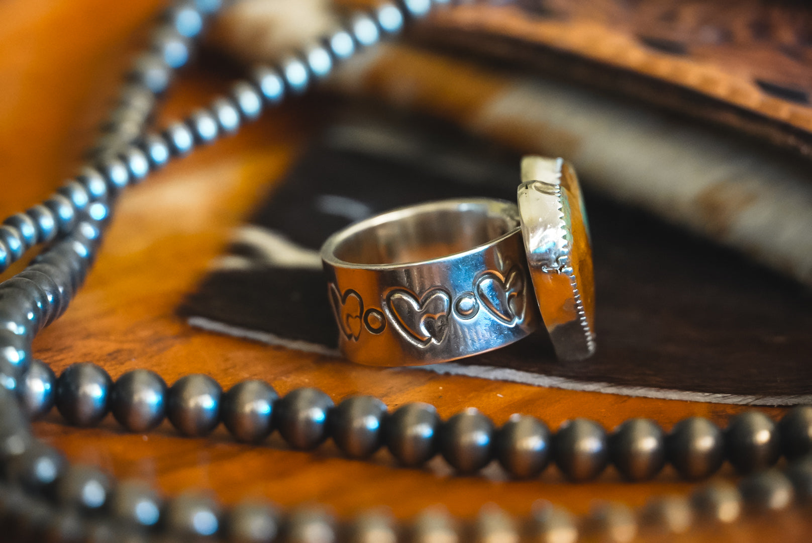 Handmade Sterling Silver Royston Turquoise Heart Ring | Wide-Band Western Statement Ring | Size 7.5