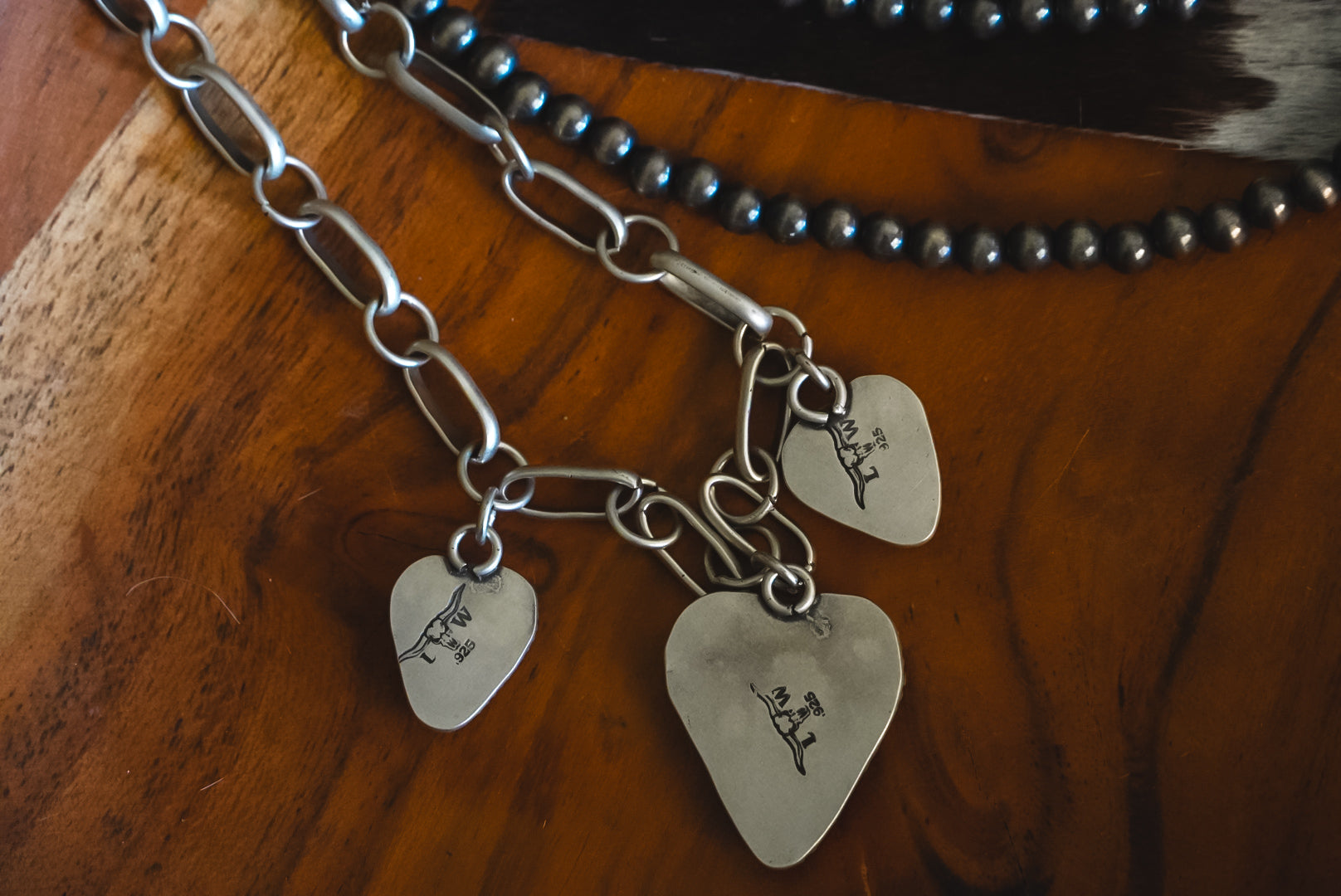 Handmade Sterling Silver Royston Turquoise Heart Necklace | Three-Pendant Western Statement Necklace | 17.5-Inch Handmade Chain