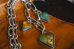 Handmade Sterling Silver Royston Turquoise Heart Necklace | Three-Pendant Western Statement Necklace | 17.5-Inch Handmade Chain