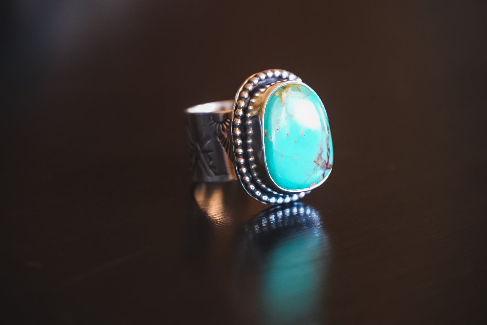 Handmade Sterling Silver Baja Turquoise Ring | Wide-Band Western Statement Ring | Size 8.5