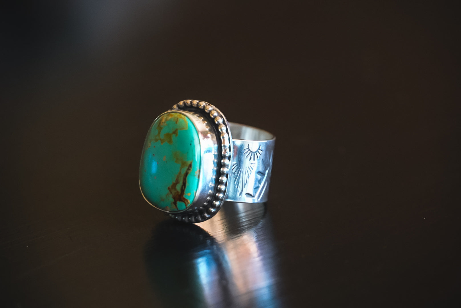 Handmade Sterling Silver Baja Turquoise Ring | Wide-Band Western Statement Ring | Size 8.5