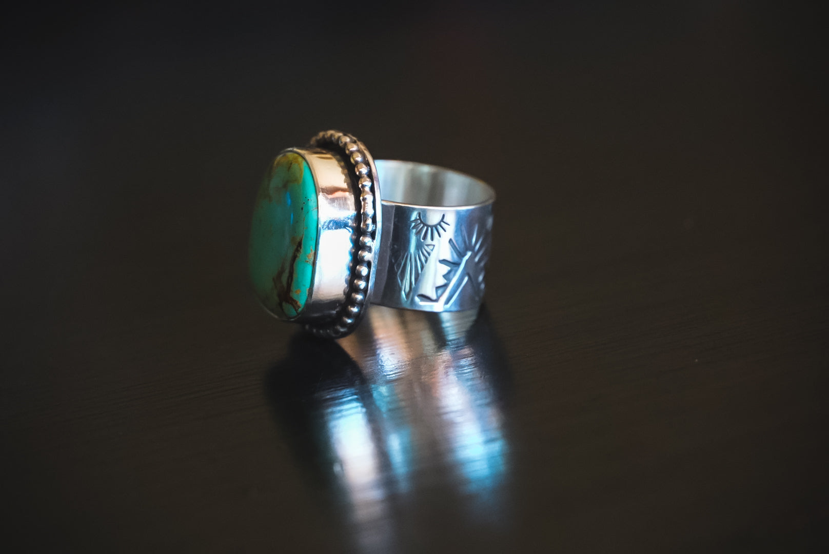 Handmade Sterling Silver Baja Turquoise Ring | Wide-Band Western Statement Ring | Size 8.5