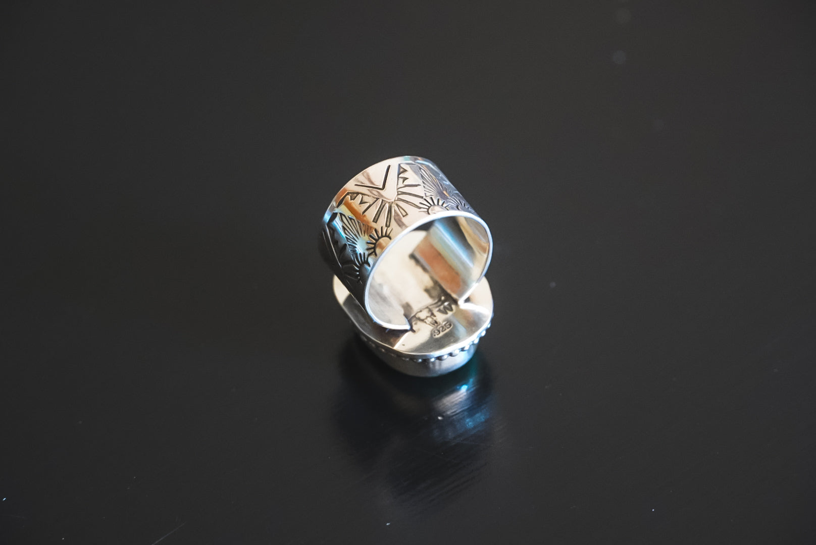 Handmade Sterling Silver Baja Turquoise Ring | Wide-Band Western Statement Ring | Size 8.5