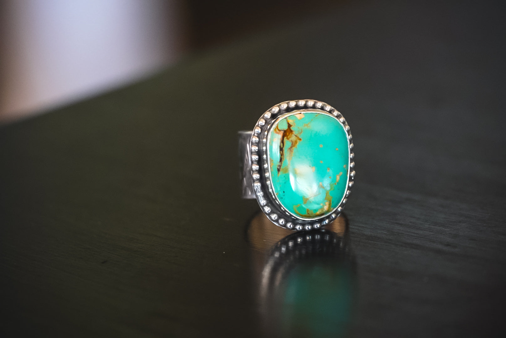 Handmade Sterling Silver Baja Turquoise Ring | Wide-Band Western Statement Ring | Size 8.5