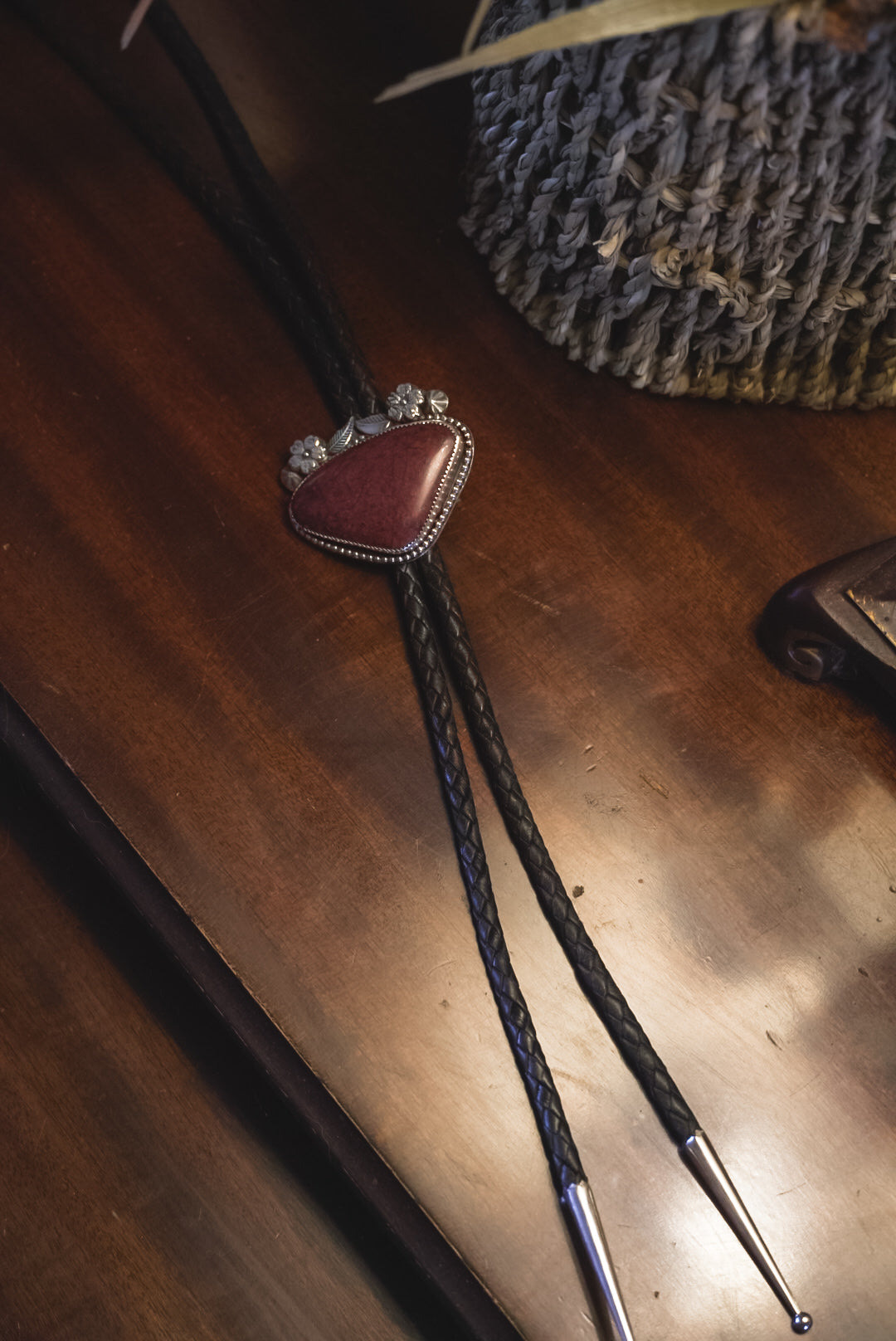 Handmade Sterling Silver Red Jasper Bolo Tie | Floral Western Statement Bolo | 36"