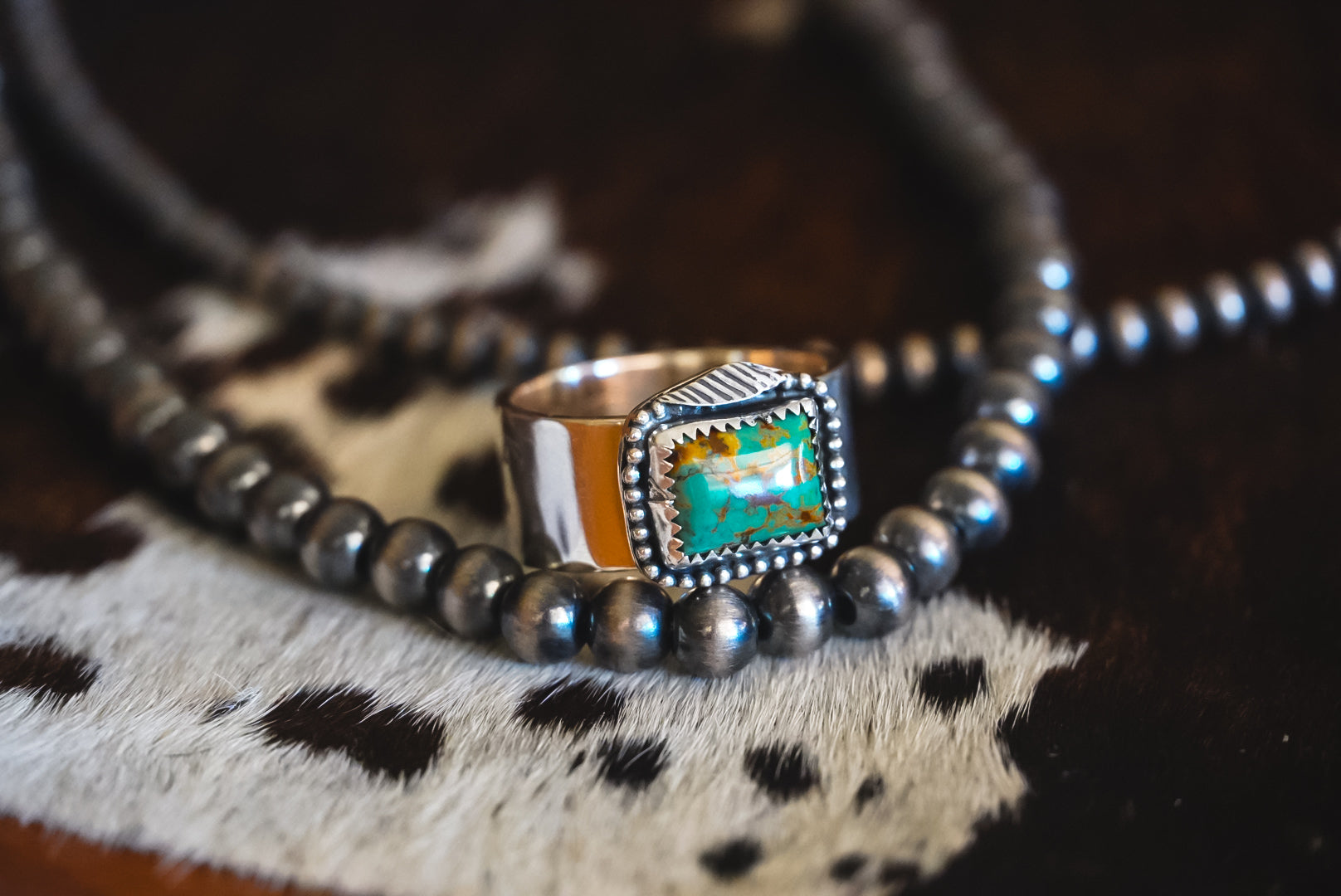 Heirloom Weight Handmade Sterling Silver Kingman Turquoise Ring | Wide-Band Western Ring | Size 10