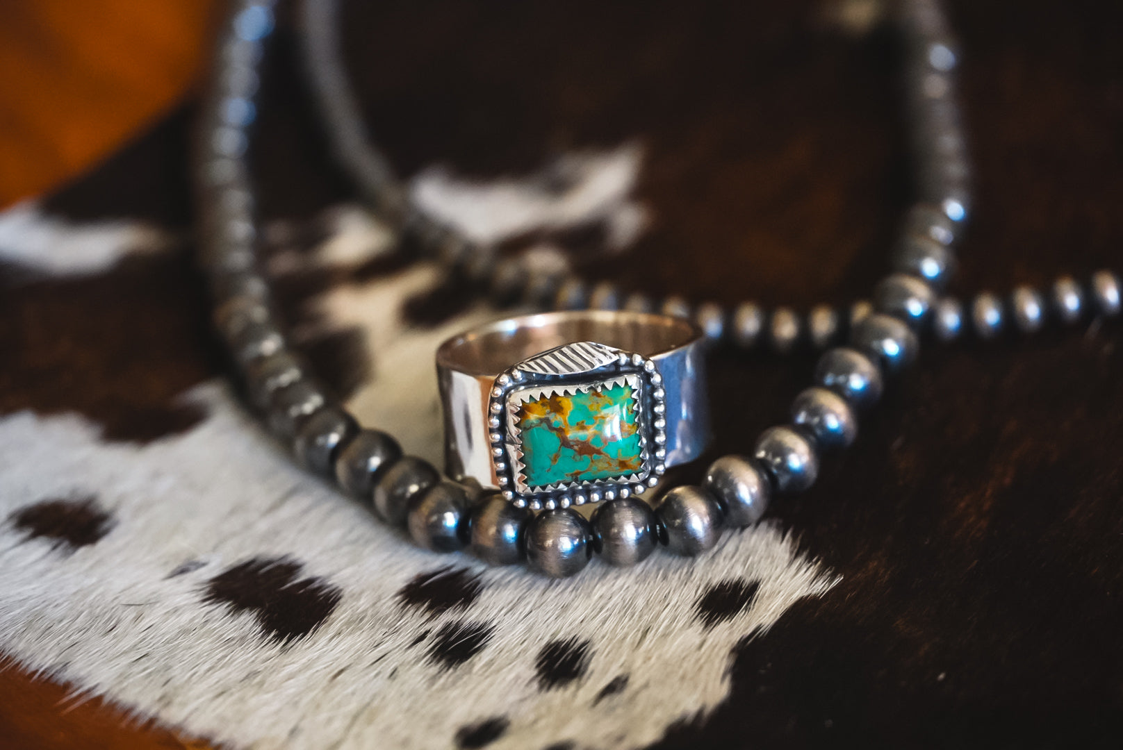 Heirloom Weight Handmade Sterling Silver Kingman Turquoise Ring | Wide-Band Western Ring | Size 10