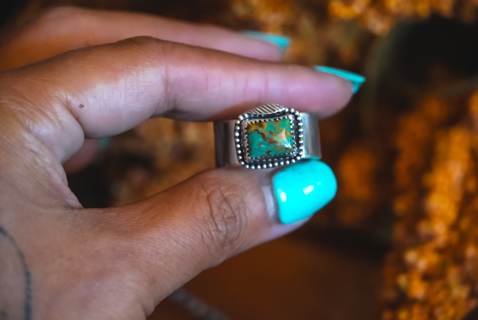 Heirloom Weight Handmade Sterling Silver Kingman Turquoise Ring | Wide-Band Western Ring | Size 10
