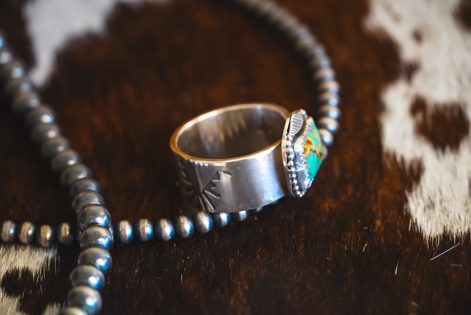 Heirloom Weight Handmade Sterling Silver Kingman Turquoise Ring | Wide-Band Western Ring | Size 10