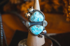 Heirloom Weight Handmade Sterling Silver Double Larimar Ring | Western Statement Ring | Size 9.25