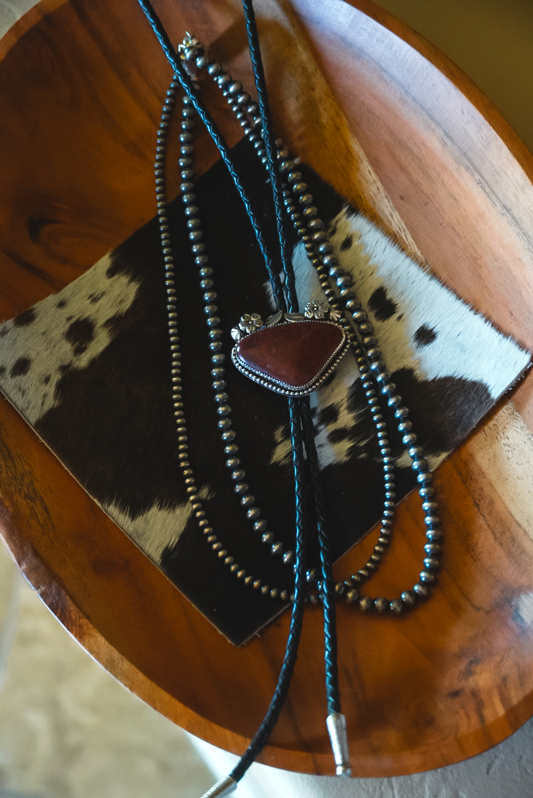Handmade Sterling Silver Red Jasper Bolo Tie | Floral Western Statement Bolo | 36"