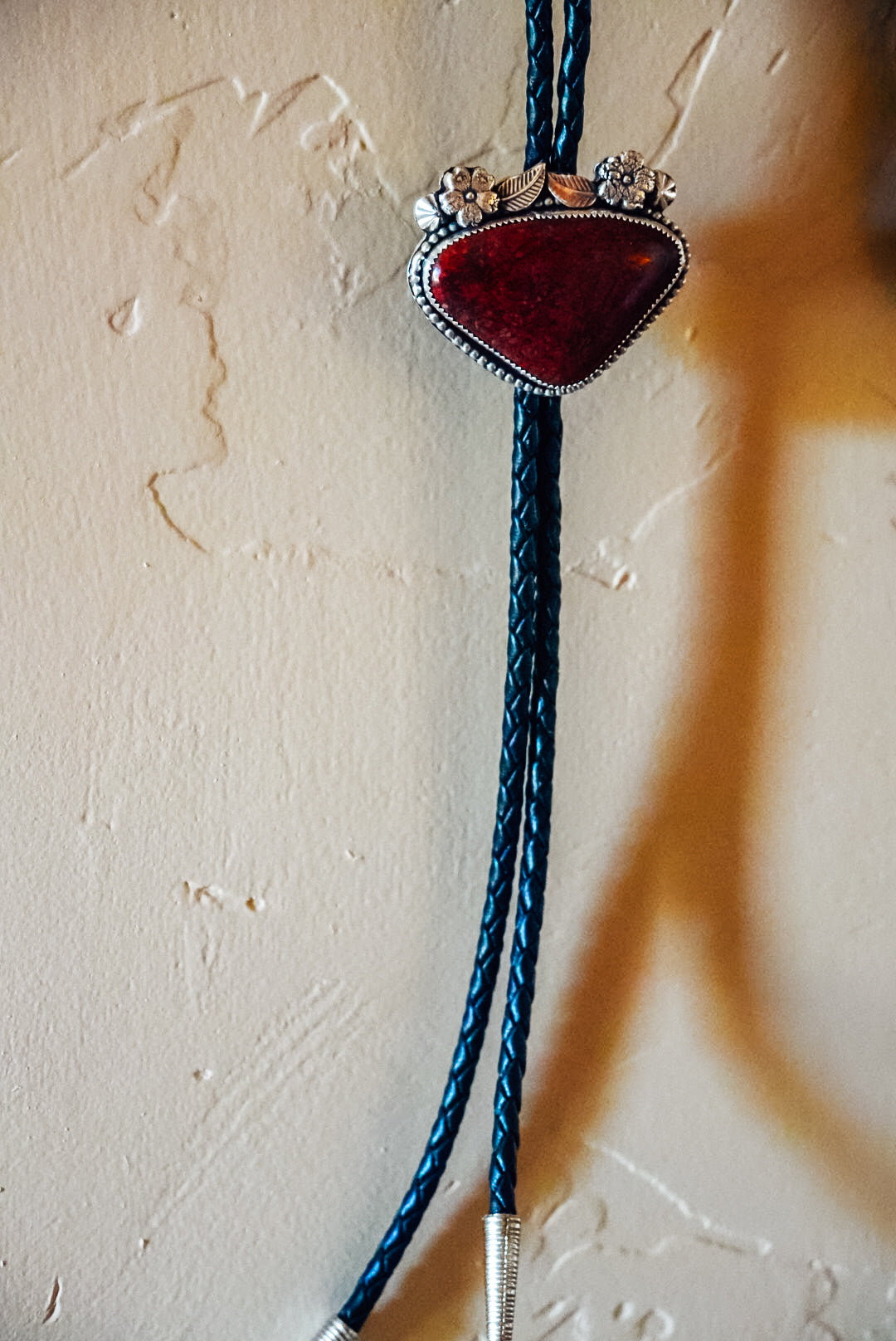 Handmade Sterling Silver Red Jasper Bolo Tie | Floral Western Statement Bolo | 36"