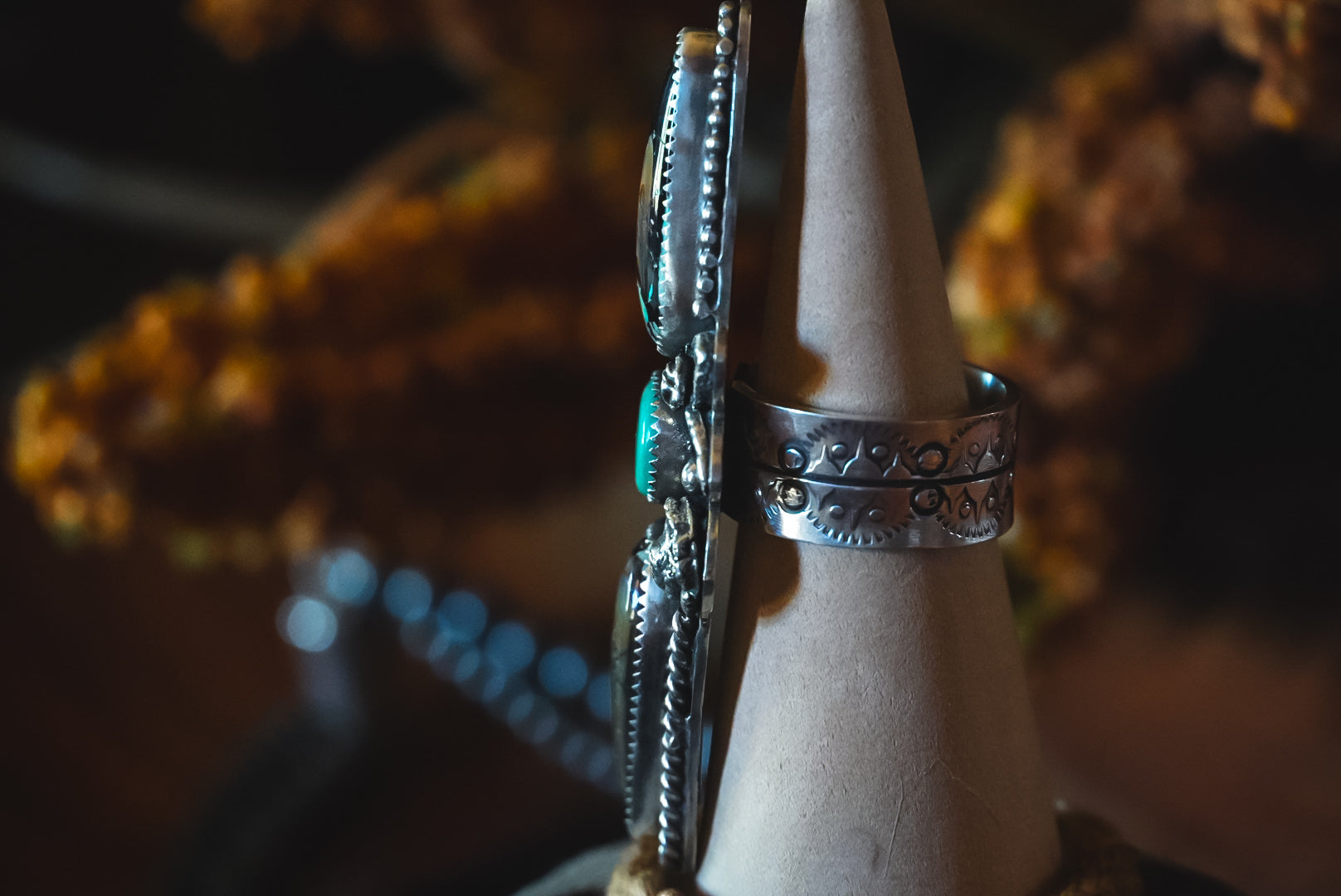 Heirloom Weight Handmade Sterling Silver Abalone Shell & Baja Turquoise Ring | Wide-Band Western Ring | Size 9
