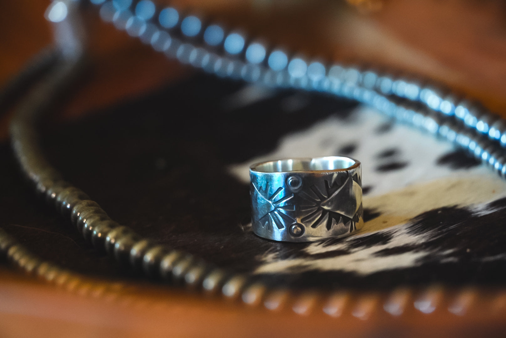 Heirloom Weight Handmade Sterling Silver Hand-Stamped Ring | Wide-Band Western Statement Ring | Size 7.25