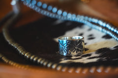 Heirloom Weight Handmade Sterling Silver Hand-Stamped Ring | Wide-Band Western Statement Ring | Size 7.25