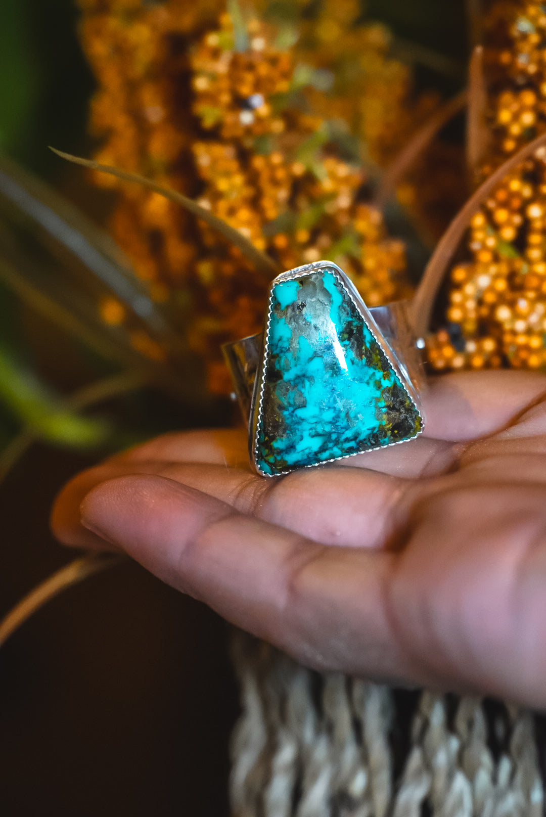 Heirloom Weight Handmade Sterling Silver Hubei Turquoise Ring | Wide-Band Western Statement Ring | Unisex Size 12.75