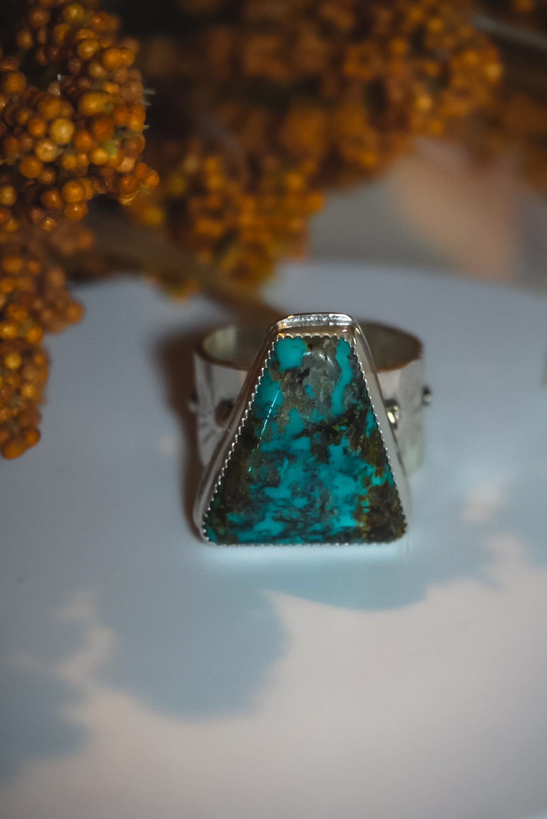 Heirloom Weight Handmade Sterling Silver Hubei Turquoise Ring | Wide-Band Western Statement Ring | Unisex Size 12.75
