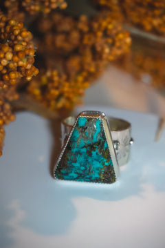 Heirloom Weight Handmade Sterling Silver Hubei Turquoise Ring | Wide-Band Western Statement Ring | Unisex Size 12.75