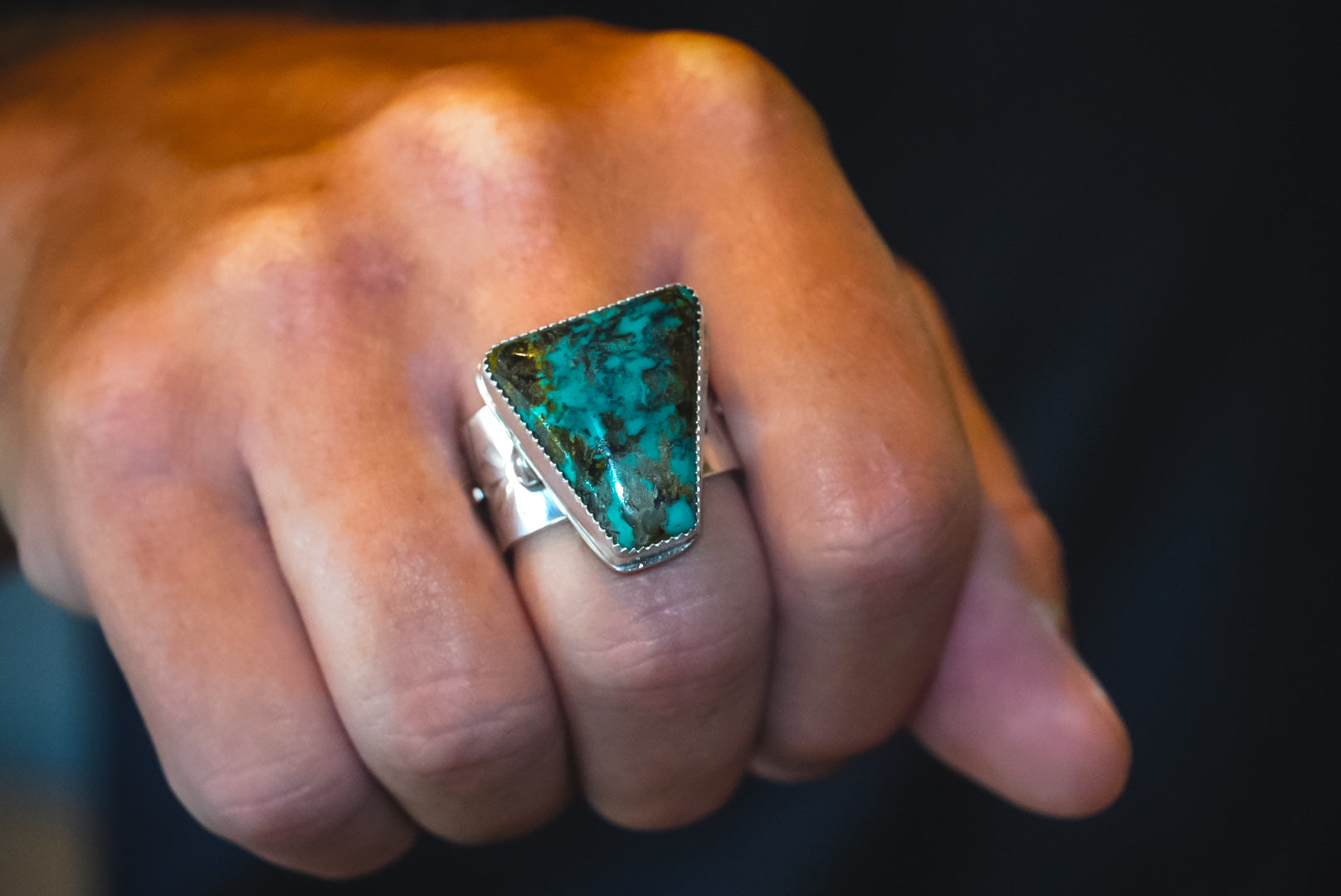 Heirloom Weight Handmade Sterling Silver Hubei Turquoise Ring | Wide-Band Western Statement Ring | Unisex Size 12.75