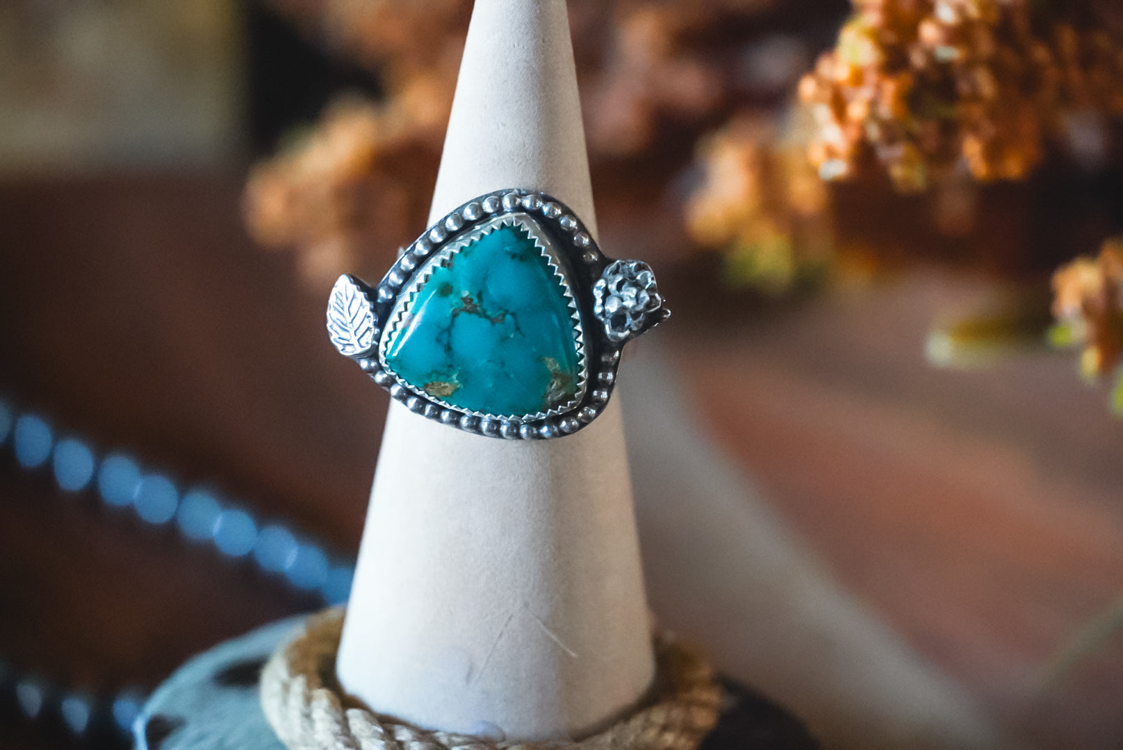 Heirloom Weight Handmade Sterling Silver Polychrome Hubei (Qingu) Turquoise Ring | Hand-Stamped Western Statement Ring | Size 8.75