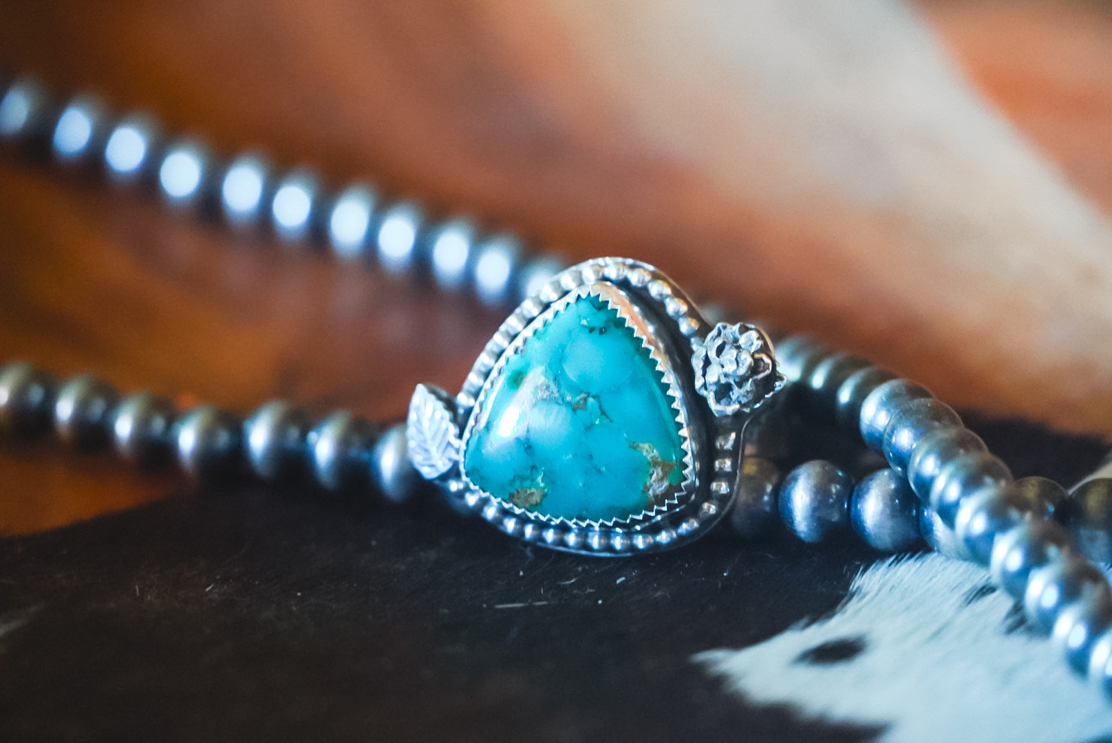 Heirloom Weight Handmade Sterling Silver Polychrome Hubei (Qingu) Turquoise Ring | Hand-Stamped Western Statement Ring | Size 8.75