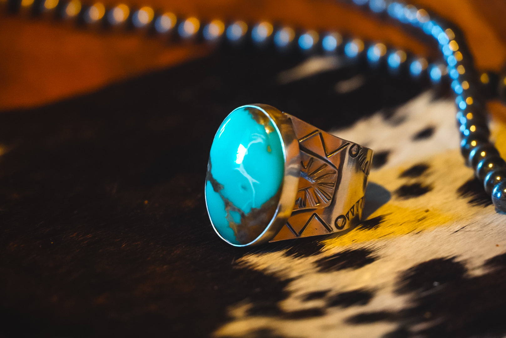 Heirloom Weight Handmade Sterling Silver Kingman Turquoise Ring | Hand-Stamped Unisex Western Ring | Size 11