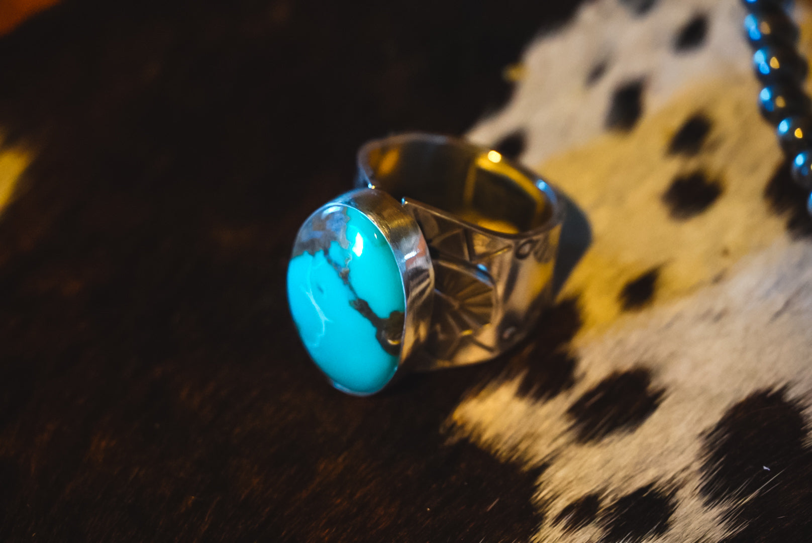Heirloom Weight Handmade Sterling Silver Kingman Turquoise Ring | Hand-Stamped Unisex Western Ring | Size 11