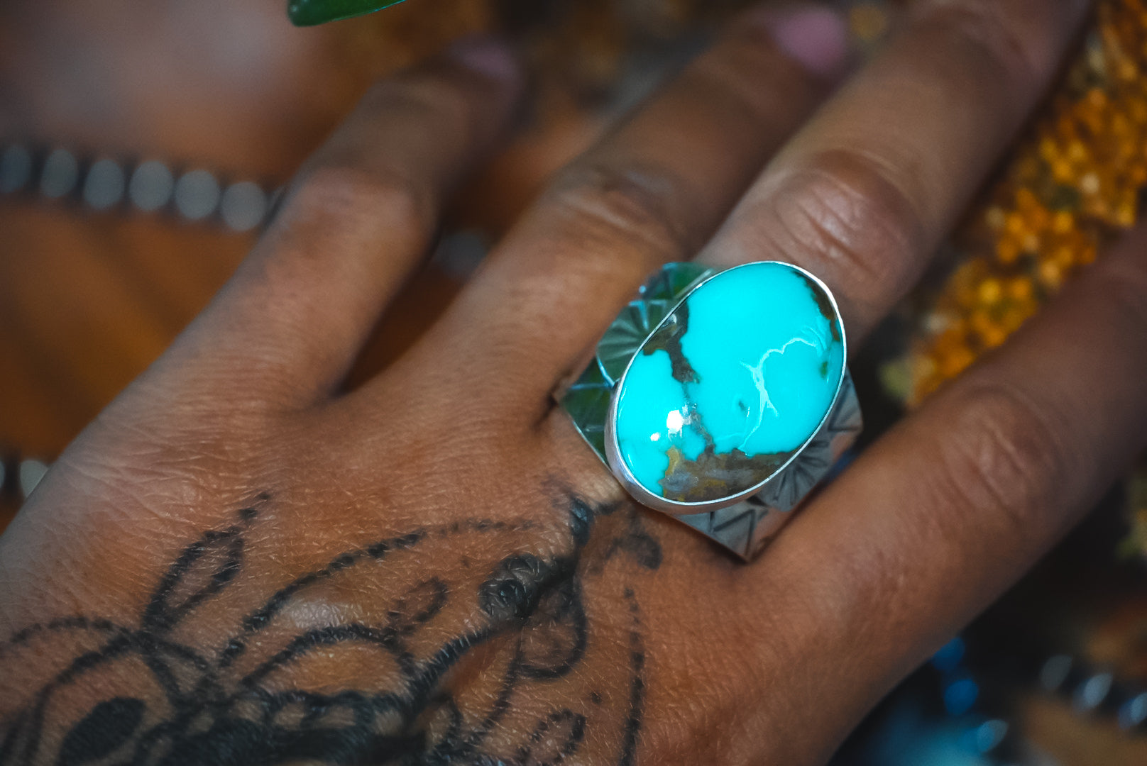 Heirloom Weight Handmade Sterling Silver Kingman Turquoise Ring | Hand-Stamped Unisex Western Ring | Size 11
